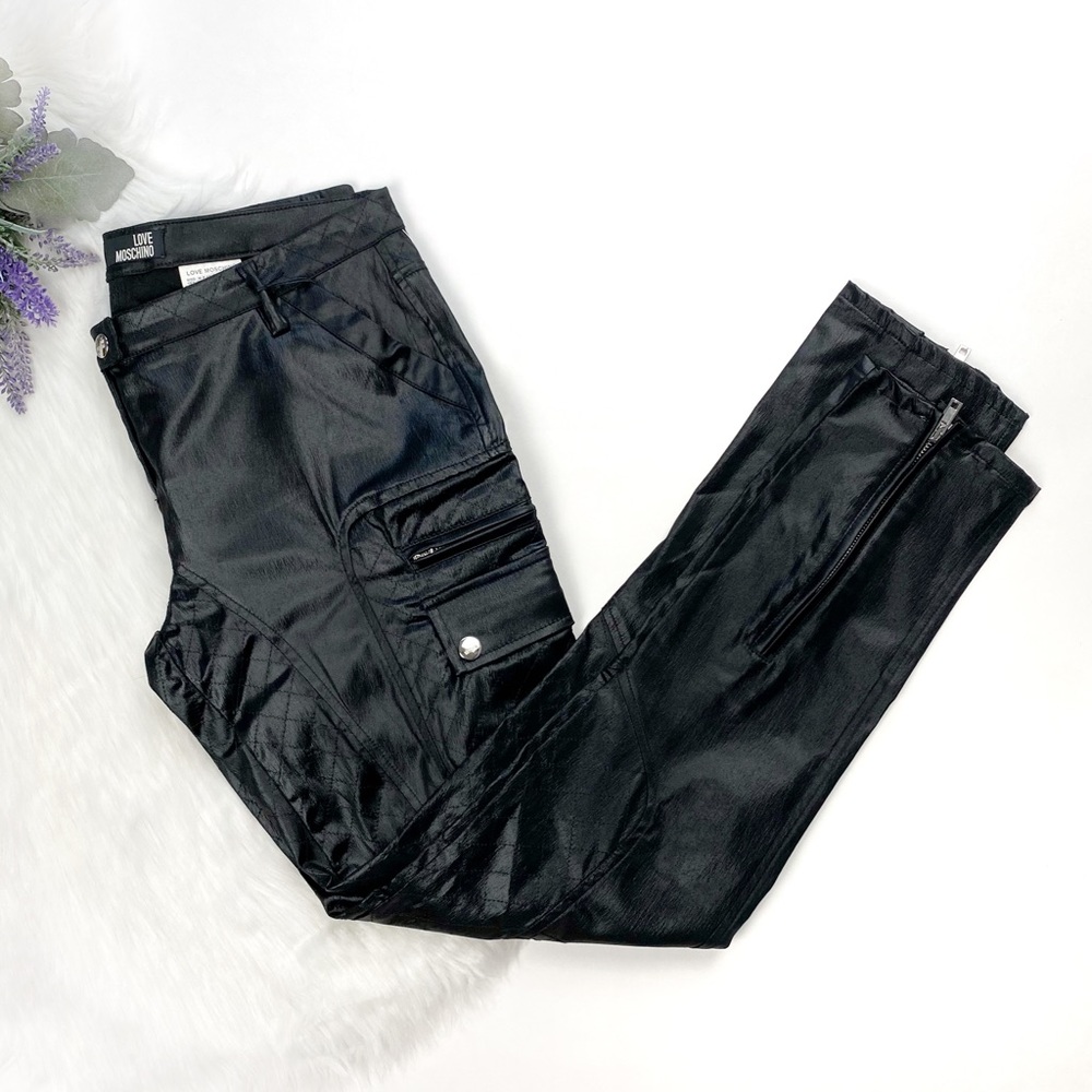 Love Moschino Women's Quilted Satin Straight Leg Pants Black